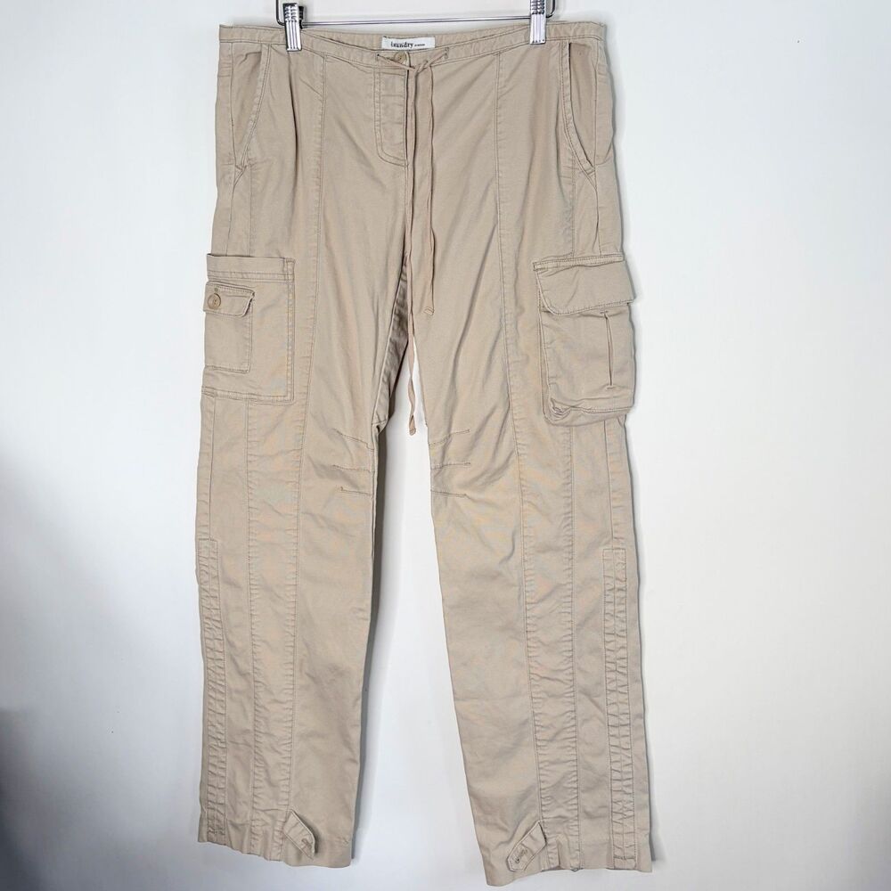 Laundry Cargo Utility Y2K Style Pants Tan Pockets Drawstring Low Rise Women 10